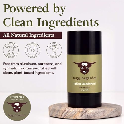 Image of Natural Tallow Deodorant, Pit Happens (Citrus-Mint) 2.5 oz | Premium Ingredients, Aluminum-Free, Long-Lasting Odor Protection, From Grass-Fed Suet, No Synthetic Fragrance, Made in USA