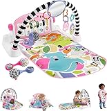 Fisher-Price Baby Musical Toy Set Glow and Grow Kick & Play Piano Gym Pink Playmat with 2 Rattle Maracas for Newborns Ages 0+ Months