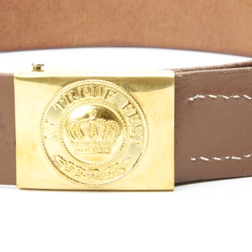 German WWI Brown Leather Belt with Brass Bavarian ‘In Treue Fest’ Buckle- Size 32-362