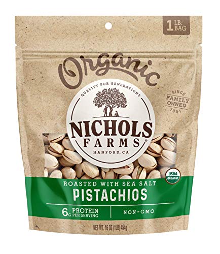 Image of Nichols Farms Organic InShell California Pistachios, Healthy Protein Snack, Roasted with Sea Salt, 1LB