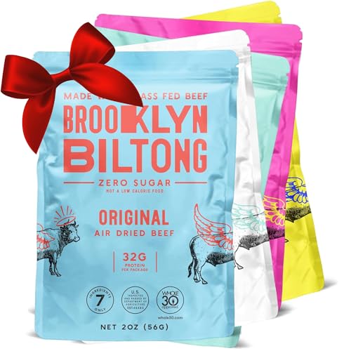 Brooklyn Biltong Beef Jerky Snack (2 oz, Pack of 5) - Grass Fed, Whole30, Zero Sugar, Paleo Friendly with No Artificial Ingredients, 32g of Protein per package, No Sugar Everyday Snack
