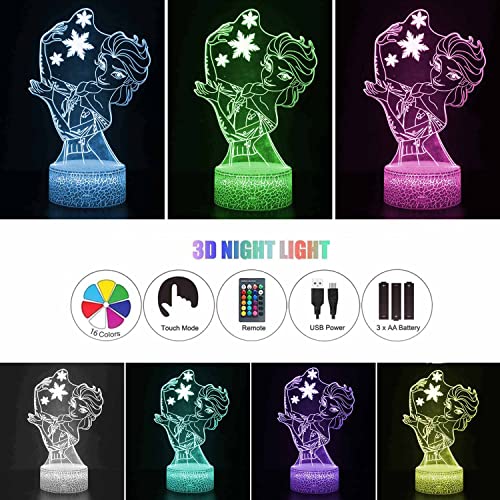 RQGPX Lampada 3D Illusione Principessa Elsa Luce