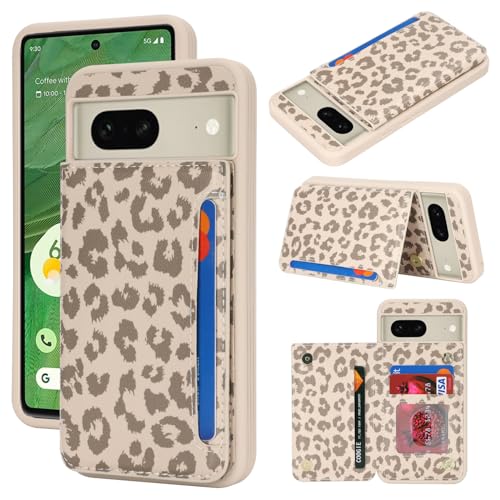 iCoverCase Compatible with Google Pixel 7 Case with Card Holder Wallet Phone Case for Women Men [RFID Blocking] PU Leather Protective Wallet Case for Pixel 7 (Beige Leopard)