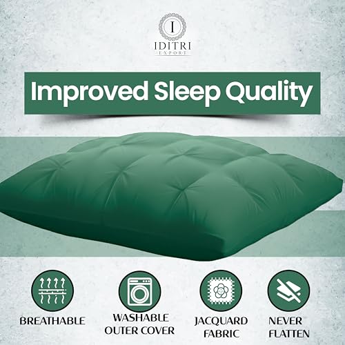 Image of Luxury Hotel Bed Pillow Set of 2, Premium Microfiber Filling, Jacquard Fabric, Concealed Zipper, Breathable Washable Cover, Green Comfort Bedding Cushion Soft, 68 x 45 x 25 cm