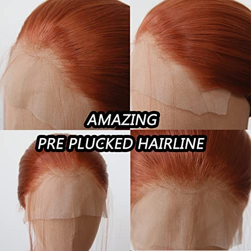 Towarm Ginger Brown Wig Long Straight Burnt Synthetic Lace Front Wigs Pre Plucked Natural Hairline with Baby Hair for Black Women Copper Red Brown Heat Resistant Fiber Cosplay Daily Wear Wig (Ginger) - Image 2