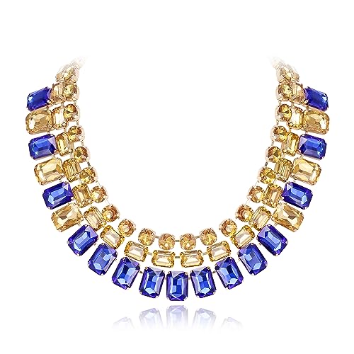 Collier ras-du-cou en strass carré EVER FAITH avec cristal bleu 3 couches