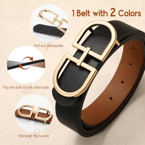 IAKING Reversible Leather Belt for Women With Gold Buckle Ladies Two-in-One Leather Womens Belt for Jeans Pants Dresses3