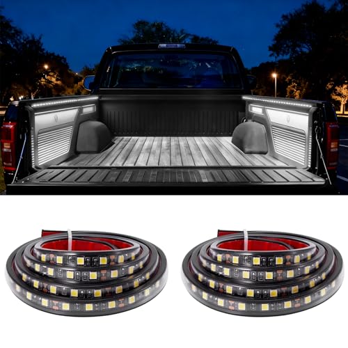 Hrvzdvw 2Pcs 60-Inch Led Truck Bed Lights - Super Bright 2600LM 6000K White IP67 Waterproof with On/Off Switch & Fuse Universal for Pickup/SUV/Van Bed Lighting