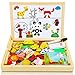COOLJOY Puzzle Magnetico Legno, Giocattolo di Legno Bambini Regalo con Lavagna Double Face, Apprendimento Educativo Puzzle Magnetica Lavagna Legno 16 Simpatici animalipuò Attaccare sul Frigorifero