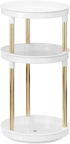 Miniatura 5 de mDesign Spinning Lazy Susan 360 - Organizador de maquillaje giratorio de 3 niveles - Organizador de cosméticos de belleza para tocador de baño,