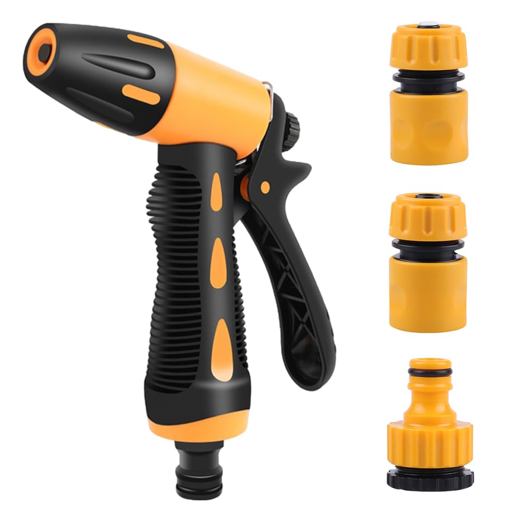 HASTHIP® Garden Hose Spray Gun Kit with 3 Connectors Pressurized Water Spray Gun with 2 Spray Patterns, Multi Purpose Water Spray Gun for Car Washing, Gardening, Watering, Irrigation