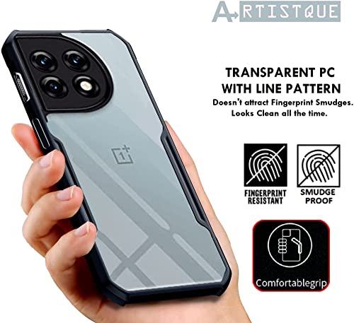 Image of A rtistque Clear Hard Transparent Acrylic Armor Anti-Drop Shockproof TPU Edge Back Cover Case for Oneplus 11R 5G - Black