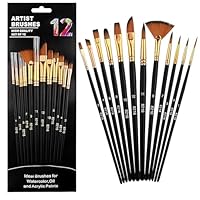 Aquarellpinsel,Aquarell Pinsel,12 Stück Watercolor Brush,Schwarz Feiner Pinsel Borstenpinsel für Anfänger Künstler Erwachsene Kinder