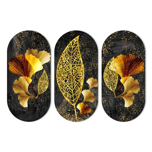 Image of Artvibes Golden Leaf Auspicious Wooden Art Work Wall Hanging For Good Luck Properity Vastu | Spiritual Decor Items | Paintings | Wall Illustrations| Modern Decor Item | Ideal Gift (WH 9001N), Set of 3