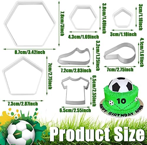 Football Pattern Cookie Cutters, Hexagon Biscuit Cutters with T-Shirt&Whistle Pattern Plastic DIY Fondant Molds Soccer Sugar Moulds Cake Desserts Decorating Tools(7 Pack)