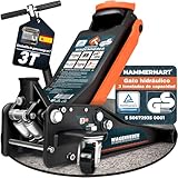 Gato hidraulico para Coche 3T | Gato Coche de maniobra homologado por TÜV con Altura de elevación de 75-505 mm | Gato hidráulico Premium con Ruedas de 360° y pistón Doble | Gato con Soporte de Goma y