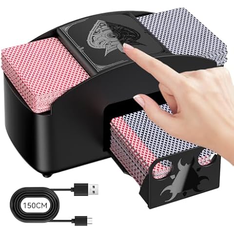 HJCMikee Automatic Card Shuffler 1-2 Deck, Electric UNO Shuffler Card Machine for Playing Card Skip Bo Blackjack,Battery or USB-C Operate Card Shiffler for Casino Poker or Game Night (Cosmic Black) Cover