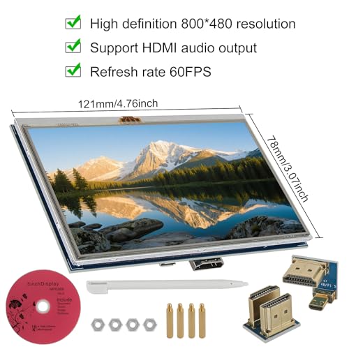 Image of 5-Inch Resistive Touch Screen TFT LCD Display 800x480 HD Resolution Compatible with Raspberry Pi 5 /4 /3 /2B /Zero Banana Pi Jetson Nano Windows 11 /10 /8 /7