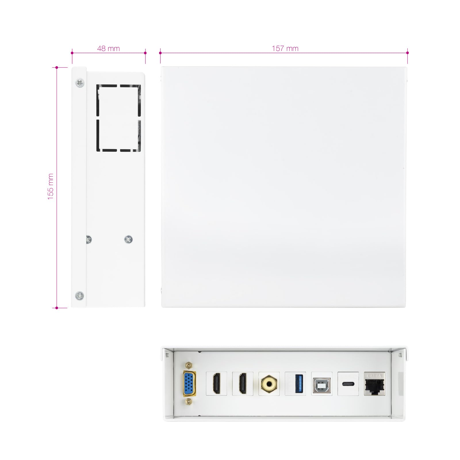 NANOCABLE 10.35.0004 - Caja de conexiones multimedia de pared VGA + 2xHDMI + JACK3.5 + 1xUSB-C 10G + 1xUSB-B 2.0 + 1xUSB-A 3.0 + 1xRJ45 Cat.6A STP, Blanco