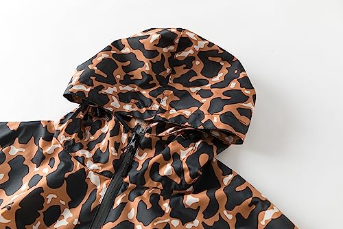 Freesmily Damen Regen Poncho stilvolle wasserdichte Regenmantel mit Kapuze Reißverschluss (Leopardenmuster)