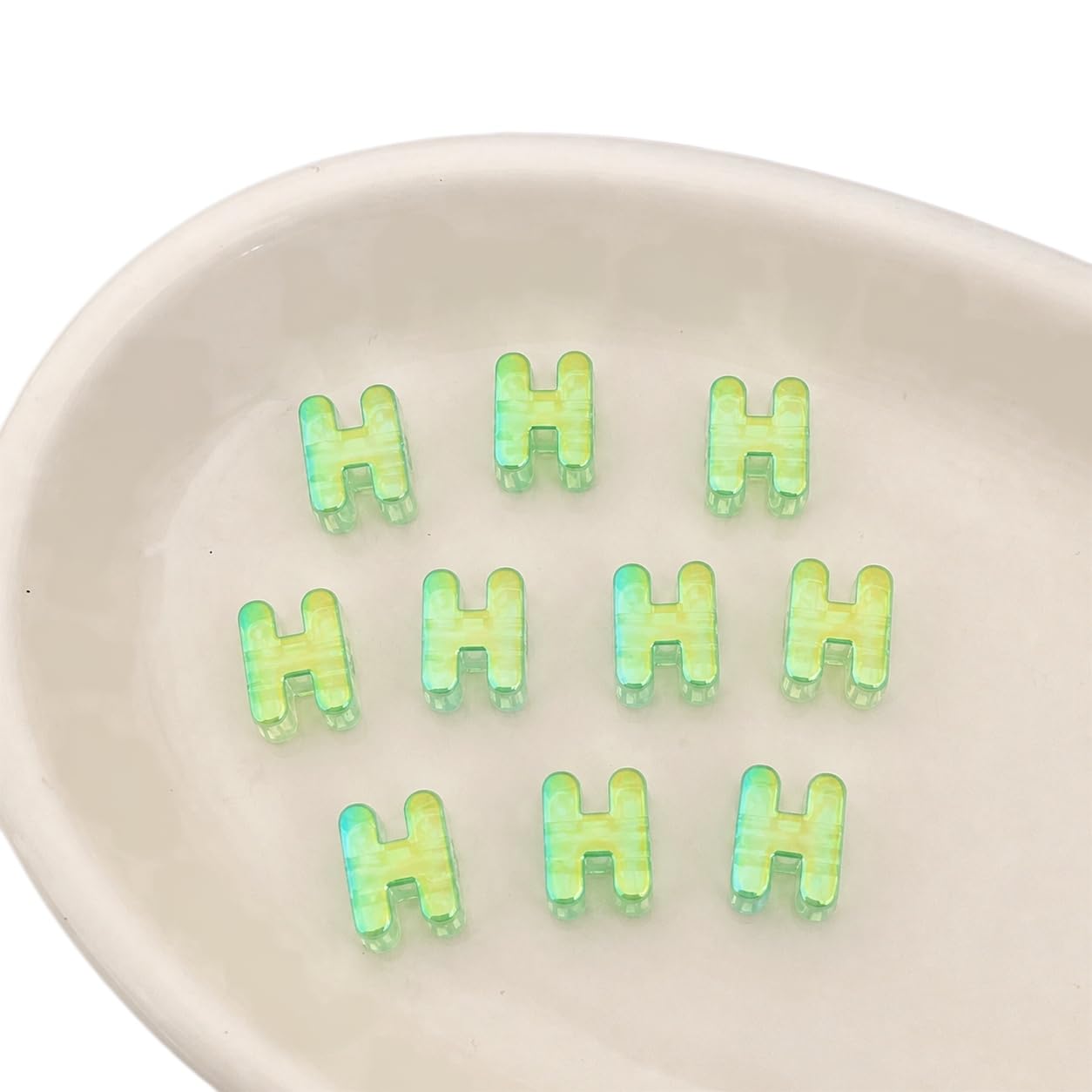 Letter Beads 10pcs, Large Acrylic Alphabet Beads with 6mm Hole, Iridescent Holographic UV Plated for Bracelet Making, Jewellery, Keyrings & Craft (Iridescent Green, Letter H)