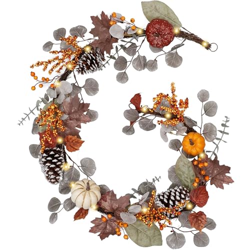 Valery Madelyn Fall Maple Leaves Garlands for Mantle, 6ft Halloween Garlands with Pumpkins...