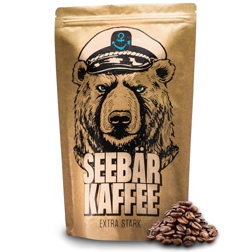 SEEBÄR KAFFEE - Extra Starke Kaffeebohnen – 500g – Säurearm & Intensiv im Geschmack – Ganze Bohnen für Kaffeevollautomat, Espresso und French Press - Viel Viel Koffein & wenig Säure