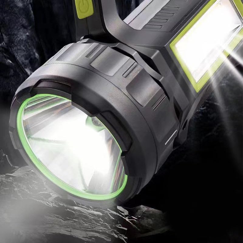 Image of Visione Arc Heavy Duty Rechargeable LED Torch Light - Long Distance High Range Searchlight with Side COB Emergency Lantern, Solar Charging Panel and Built-in Top Handle for Farming, Home & Camping