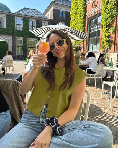 Tankaneo Womens Cropped Cap Sleeve Vest Tank Tops Summer Work Casual Crew Neck Button Down Waistcoats2