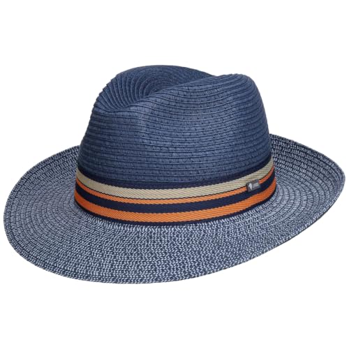 Lipodo Corinaldo Bogart Strohhut Vielfarbig Made in Italy Herren Frühjahr Sommer Luftiger Sonnenhut dunkelblau M (56-57 cm)
