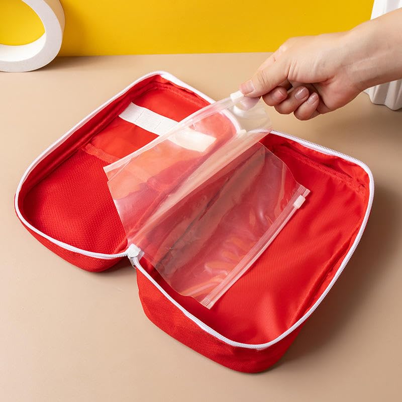 Image of AccuPrints Sumiko First Aid Kit Bag | Medicine Storage Box Container | Multipurpose Portable & Spacious Emergency Pouch Organizer with Mesh Pouch & Elastic Loops | for Travel Camping Home & Gifts Red