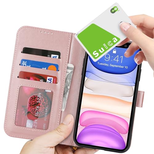 Image of for iPhone 11 Case Wallet with Card Holder,for iPhone 11 Wallet Case for Women Men,PU Leather Shockproof Magnetic Buckle Stand Flip Phone Case-Rose Gold