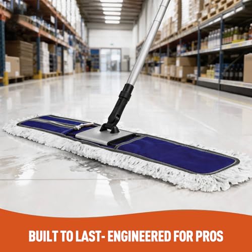 Image of CLEANHOME 36 inch Commercial Dust Mop for Hardwood Floors, Blue | 59 inch Long Handle,Heavy Duty, Hotel Company Household Cleaning Supplies, For Hardwood, Tiles, Marble
