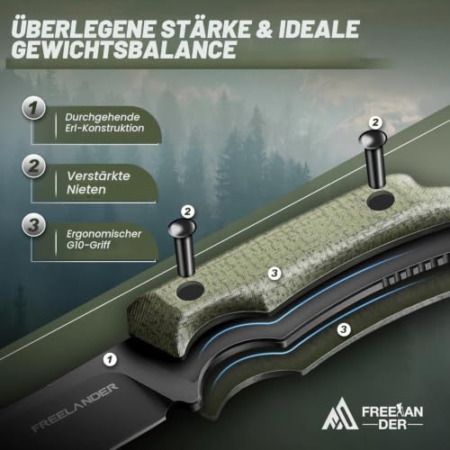 Freelander Survival Messer Feststehende Klinge Outdoor Messer, Grün – Ansicht 3