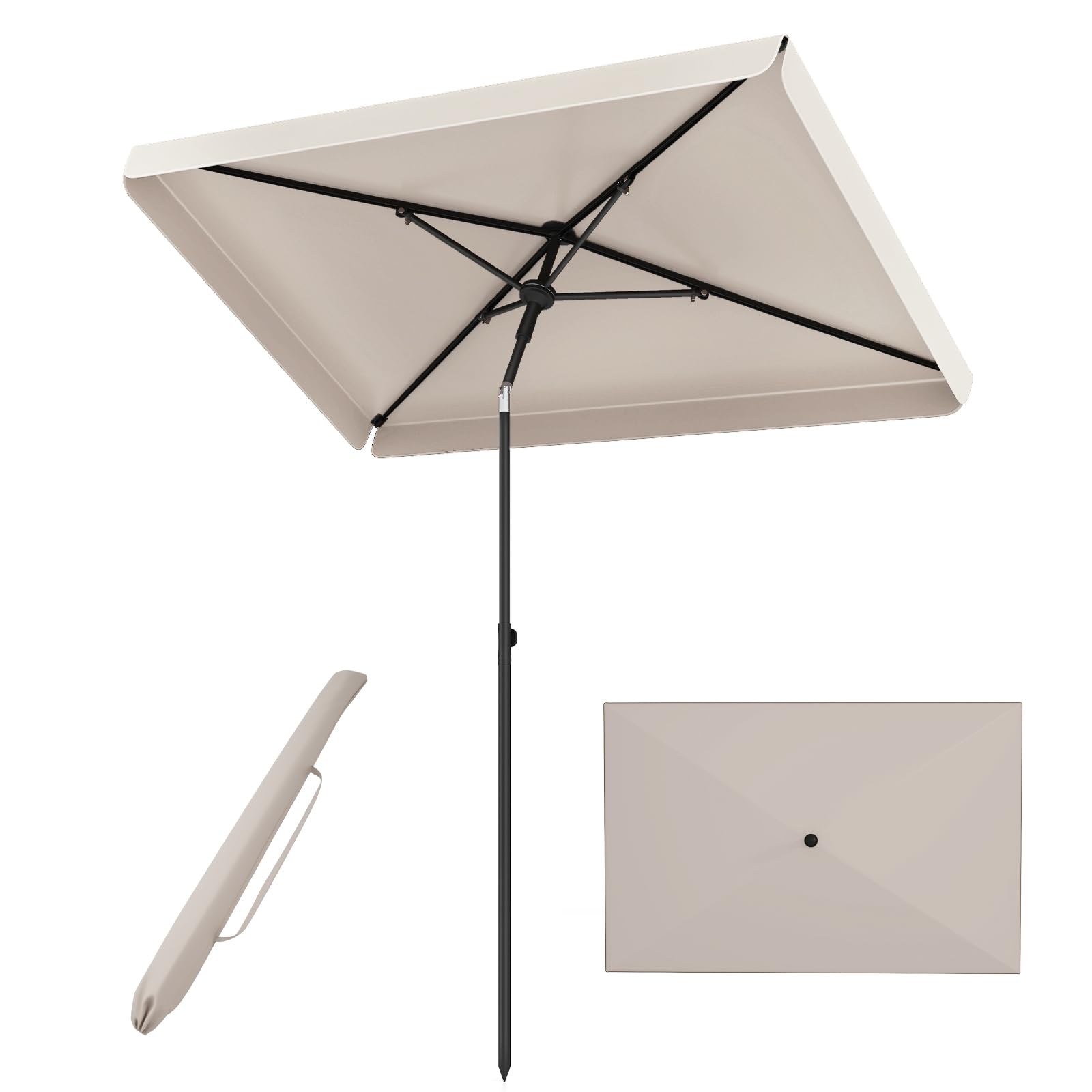 COSTWAY Ombrellone Balcone 200x130 cm, Inclinazione Regolabile (Beige) | Ombrellone con Borsa da Trasporto, Anti-UV, per Giardino, Terrazzo, Spiaggia
