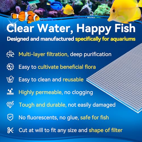 Aquarium Filter Media Sponge Pad, Multi-Layer Foam Filter Floss for Fish Tank Filters Accessories (15.75