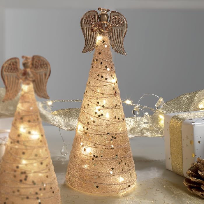 Ange de Noël en verre orange avec veilleuse LED salon 23cm