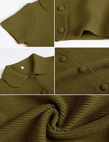 Image of Tanming Womens Cardigan Sweaters Soft Chunky Knit Top Short Sleeve Button Loose Outerwear Sweater