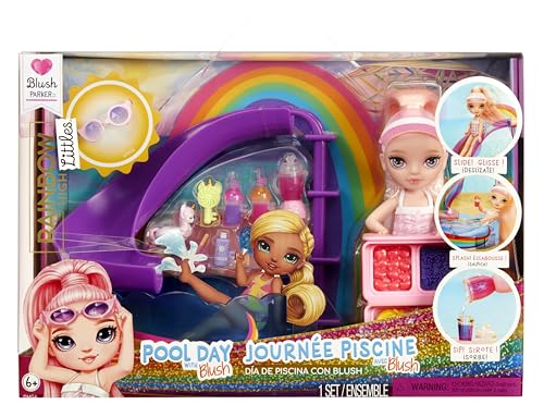 Rainbow High Littles Pool Day Playset + Small Doll (Pink 5.5”), Pool with Rainbow Slide, Accessories, Smoothie Stand, Kids Gift Ages 4+