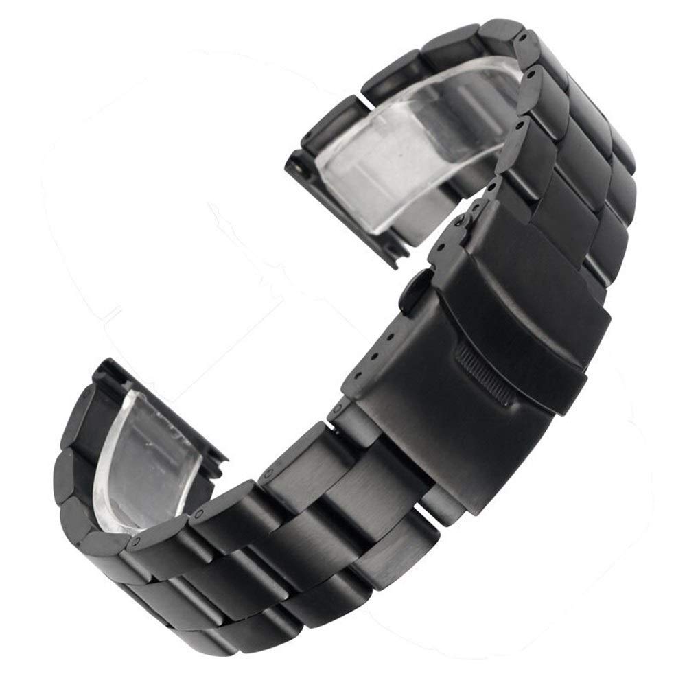 20mm 22mm Męski pasek do zegarka Klasyczny czarny metalowy stalowy składany zapięcie z bezpiecznym wymiennym paskiem do zegarka + 2 drążki sprężynowe (jeden kolor 20mm)