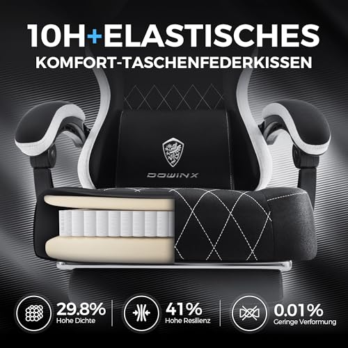 Sedia da gaming in tessuto con cuscino primaverile, supporto lombare per ufficio, con poggiapiedi per adulti, ergonomica, grande e alta, per Office Gaming, colore nero - Sedia gaming - Immagine 4