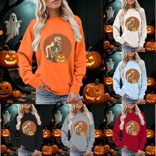 Sudadera para mujer sin capucha con estampado de Halloween y cuello redondo para otoño 2