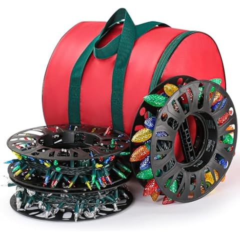 Christmas Light Storage Reels - 3 Spools and Durable Oxford Storage Bag for Tangle-Free Lights Cord Organization Cover