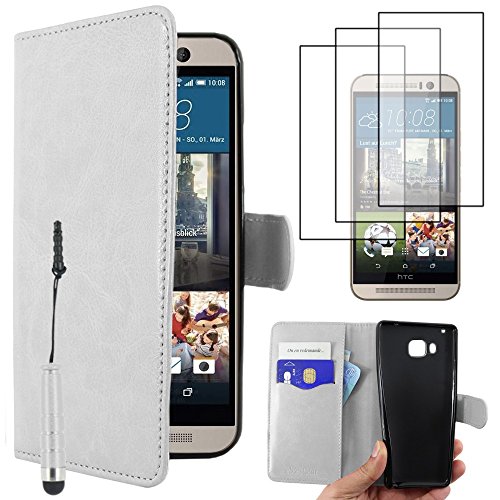 ebestStar - Coque Compatible avec HTC One M9, One Hima Etui PU Cuir Housse Portefeuille Porte-Cartes Support Stand + Mini Stylet + 3 Films d'écran, Blanc [Appareil:...