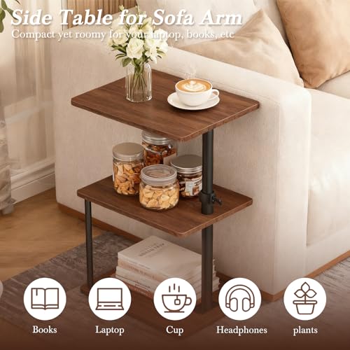 Image of Faesun Swivel Side Table for Couch Arm, Height Adjustable C Shaped End Table for Recliner or Bed, Tv Trays with Storage Shelf for Small Spaces- Small Nightstand for Living Room, Bedroom