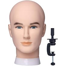 Male Bald Mannequin Head Wig Head Training Head Professional Cosmetology for Wig Making and Display Hat Helmet Glasses or Masks Display Head Model with Free Clamp Stand Fair Skin