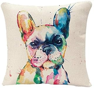 French Bulldog Watercolor Pillow Cover - 18x18 Inches, Eco-Friendly Linen, Double-Sided Print, Unique Home Decor for Sofa,...