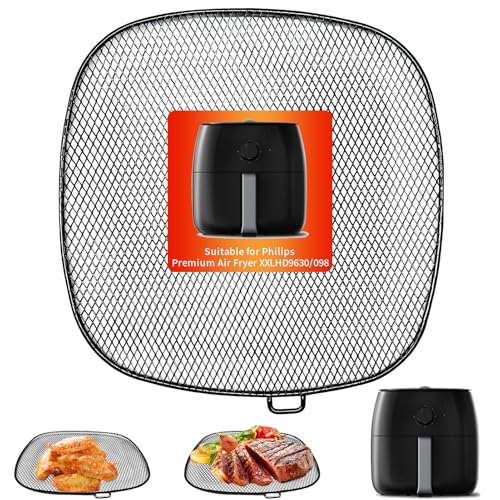 Image of Air Fryer Tray Replacement for Philips HD9630 Airfryer XXL, 9 inchx8.6 inch SUS 304 Stainless Steel Air Fryer XXL Accessories Replacement Parts Basket for Philips HD9656 HD9760 HD9860 HD9870 Air Fryer