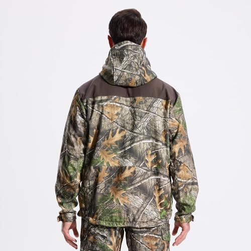 Image of LOOGU Mens Camo Jacket Hunting Hooded Softshell Fleece Lined Outdoor Hiking Coat