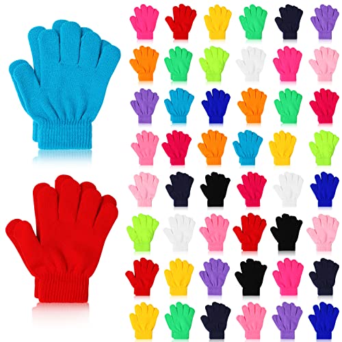 Handepo 50 Pairs Kids Winter Gloves Bulk Stretchy Full Finger Knitted Gloves Winter Warm for Boys Girls